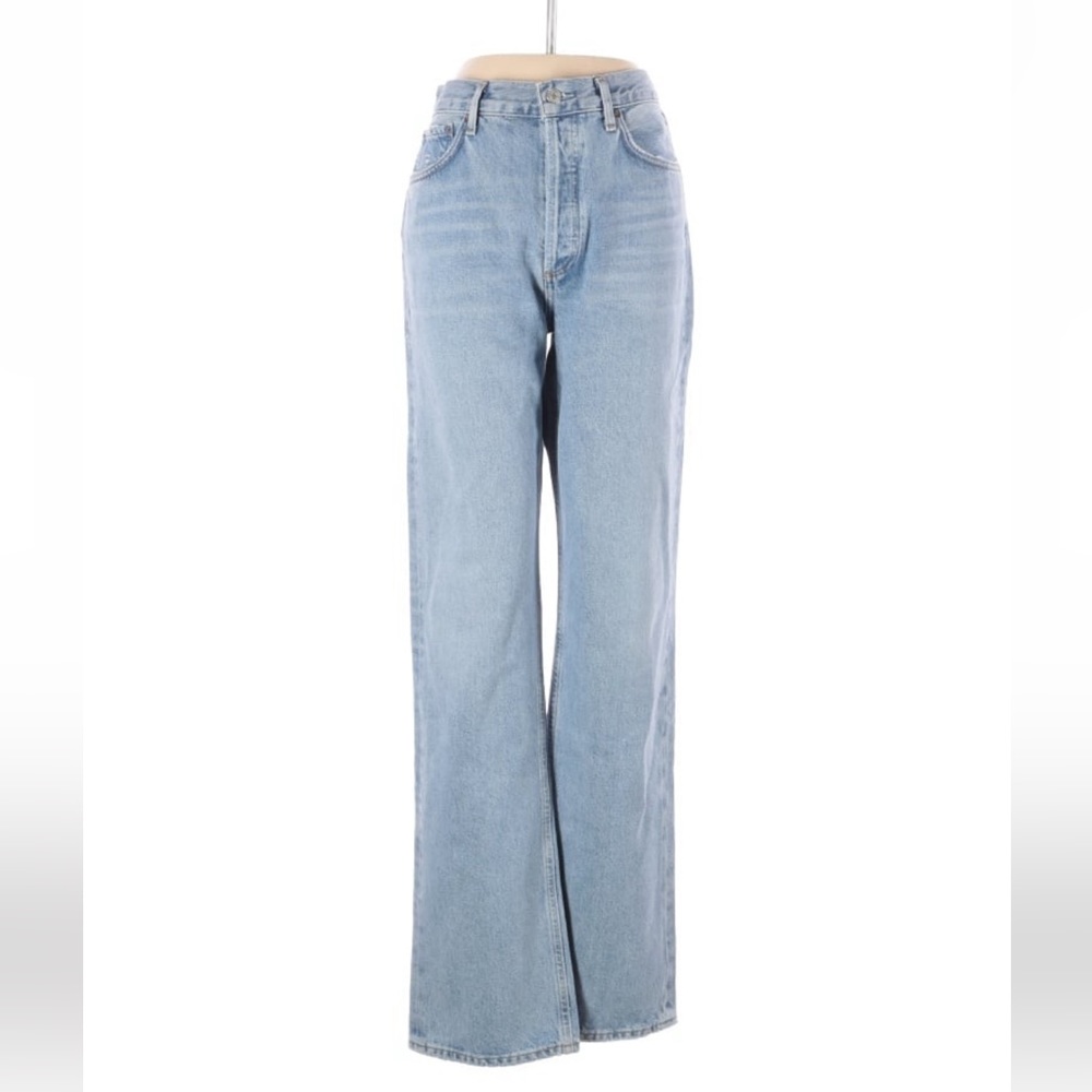 Agolde Lana Straight Leg Flare Kick light wash jeans, sz 28